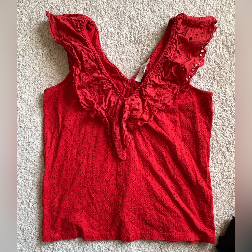 AT Loft Gorgeous Ladies Red Eyelet Flutter Sleeveless Top Small ❤️